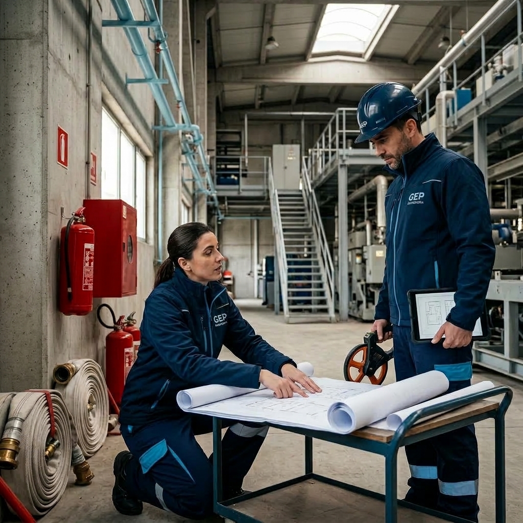 Técnico de manutenção em usina de aquecimentoTrabalhadores petroquímicos supervisionam operação de gasodutos e oleodutos na fábricaEngenheiros colocam protetor auditivo em sala com muitos canos